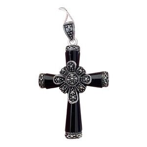 Sterling silver and black cross necklace